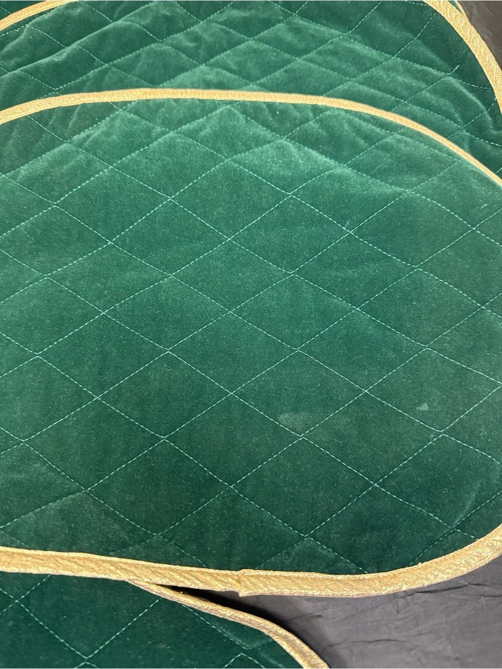Emerald Quilted Velvet Placemat Set with Gold Edge